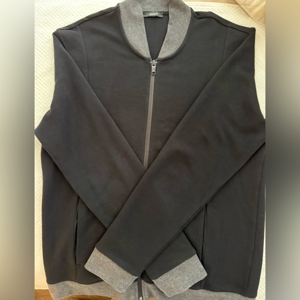 ALFANI MEN’S BLACK GRAY COTTON FULL ZIP JACKET SIZE: M CASUAL LIGHTWEIGHT - Picture 10 of 13
